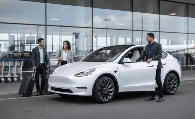 Tesla chauffeur luchthavenvervoer bij Brussels Airport — Move2you premium service
